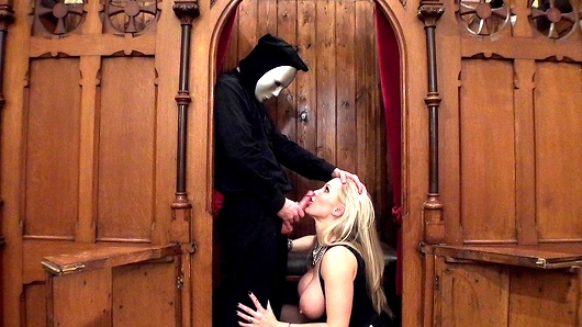 British Milf Rebecca Moore confesses all her sexual sins in Private;s all new Iconfess! After revealing all her anal encounters, this blonde cougar opens up her throat and gets cleansed by the priest with a sloppy blowjob. Once her mouth has been fucked, Rebecca Moore bends over and has her milf ass attacked from behind with some wild doggie style action! Then, the priest grabs onto her big tits and pounds her pussy. To satisfy her hunger for cock, she sucks his dick some more and licks up all of her pussy juice with some eye watering deep throat. After riding out the priest with some wild pussy grinding, Rebecca bends over once more and takes a final slamming. With a POV finish, this cougar puts the priests cock in her big boobs and gives him a huge tit wank. Then, this slut spreads her legs and squirts everywhere while taking a hard finger fucking. To finish, the priest pounds her pussy and then pulls out to cover her in his holy spunk.