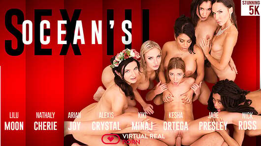 Even in VR Porn things must come to an end, with the only difference that here they end up with orgies, or at least that's what happen on VirtualRealPorn. For Lilu Moon, Nathalay Cherie, Kiki Minaj, Jade Presley, Kesha Ortega, Alexis Cristal and Arian Joy, it wasn't enough with stealing Anna de Ville's necklace, now they want to celebrate this achievement with some else than champagne... your penis. And we all know that this kind of offer in virtual reality offer will have lots of cumshots. VR Porn video starring Lilu Moon, Nathaly Cherie, Kiki Minaj, Jade Presley, Kesha Ortega, Lina Arian (a.k.a. Lina Joy / Arian Joy), Alexis Crystal and Nick Ross. (Video duration: 42:27 min)