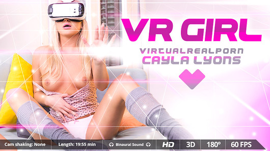 You love VR Porn; you must know you are not the only one. Cayla Lyons, the most stunning blonde you have ever seen, masturbates with her Gear VR. However, the important thing here is not what she does it with, but how. She is getting her wet pussy very close to your face, stroking her clitoris and sliding her dildo inside and outside nonstop until having an intense and explosive orgasm just for you. See? VR Porn has the same effect on anybody who tries it. Enjoy this VR porn scene in 180 degrees FOV and our awesome Binaural Sound in your Smartphone Cardboard, Samsung Gear VR, Oculus Rift, PSVR & HTC Vive! (Video duration: 19:55 min)