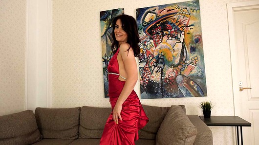 This is a preview of exclusive Karups Older Women video Red Dress Strip starring Mary Matte.